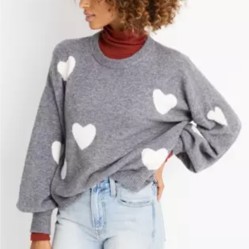 Madewell Women’s Heart Dot Balloon-Sleeve Pullover Sweater | Grey | Size XS |